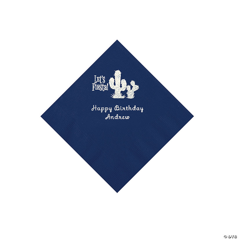 Navy Blue Fiesta Personalized Napkins with Silver Foil - 50 Pc. Beverage Image