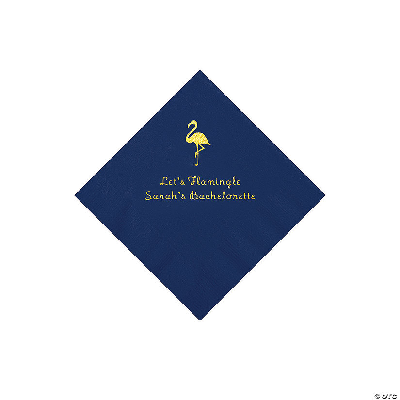 Navy Blue Flamingo Personalized Napkins with Gold Foil - 50 Pc. Beverage Image