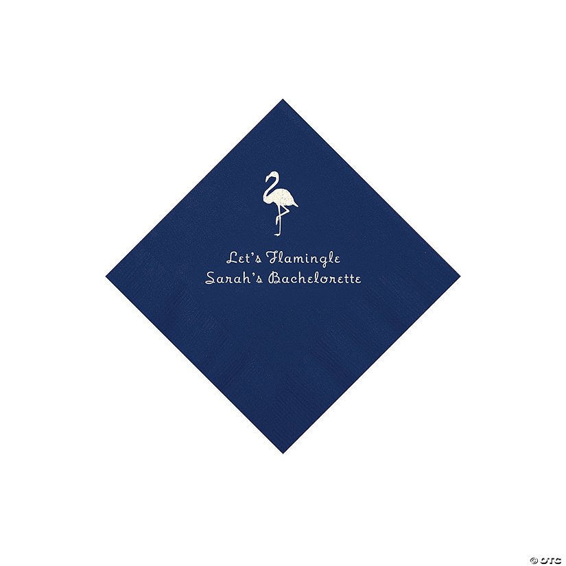 Navy Blue Flamingo Personalized Napkins with Silver Foil - 50 Pc. Beverage Image Thumbnail