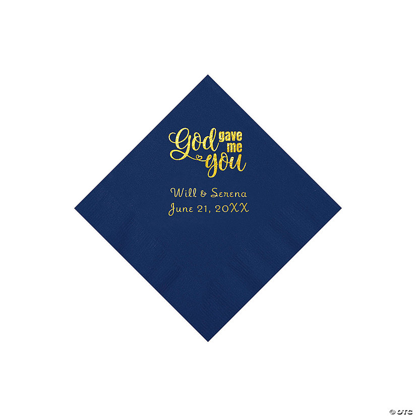 Navy Blue God Gave Me You Personalized Napkins with Gold Foil - Beverage Image Thumbnail