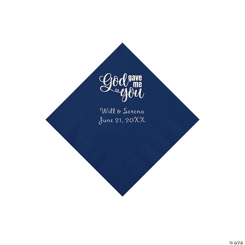 Navy Blue God Gave Me You Personalized Napkins with Silver Foil - Beverage Image Thumbnail