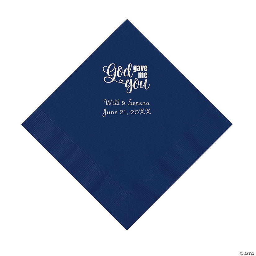 Navy Blue God Gave Me You Personalized Napkins with Silver Foil - Luncheon Image Thumbnail