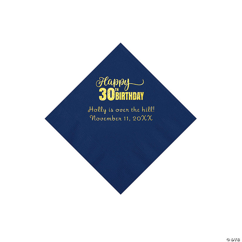 Navy Blue Happy 30<sup>th</sup> Birthday Personalized Napkins with Gold Foil - 50 Pc. Beverage Image Thumbnail