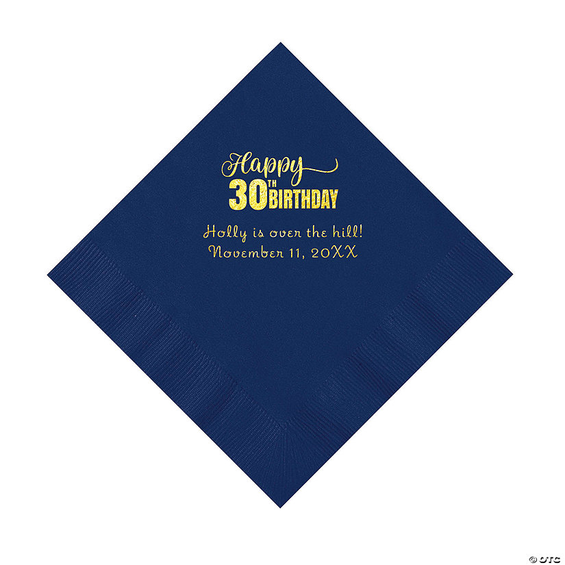 Navy Blue Happy 30<sup>th</sup> Birthday Personalized Napkins with Gold Foil - 50 Pc. Luncheon Image Thumbnail