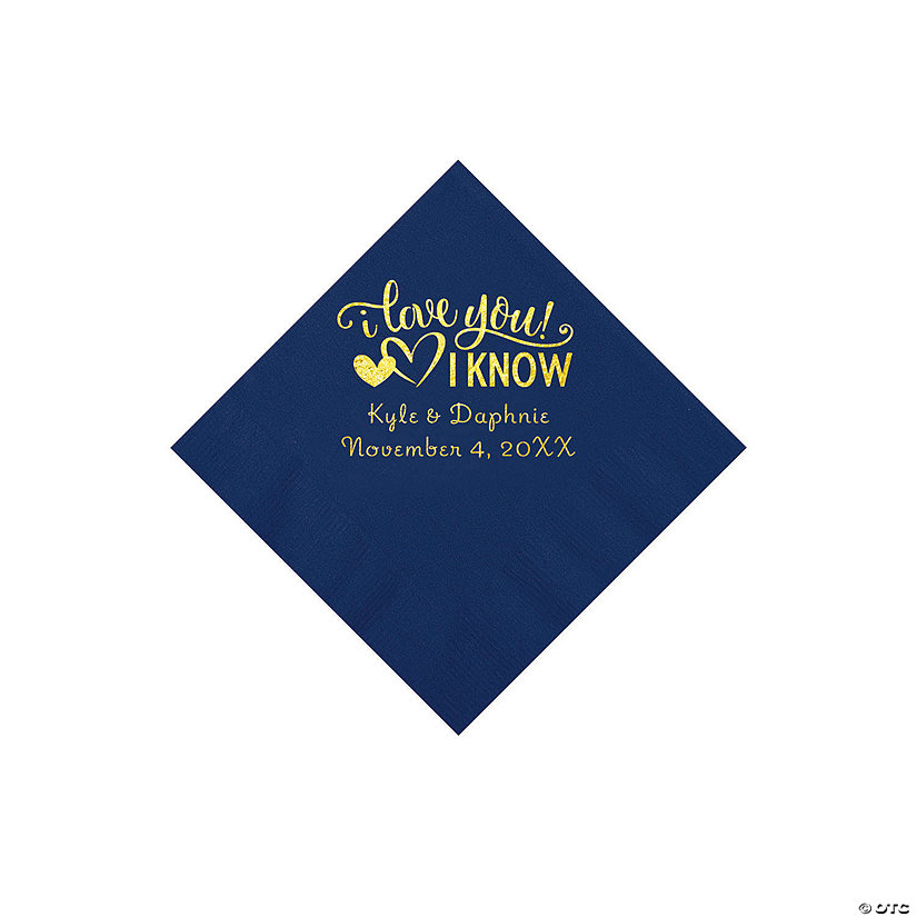 Navy Blue I Love You, I Know Personalized Napkins with Gold Foil - Beverage Image Thumbnail