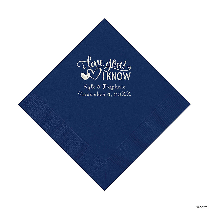 Navy Blue I Love You, I Know Personalized Napkins with Silver Foil - Luncheon Image Thumbnail