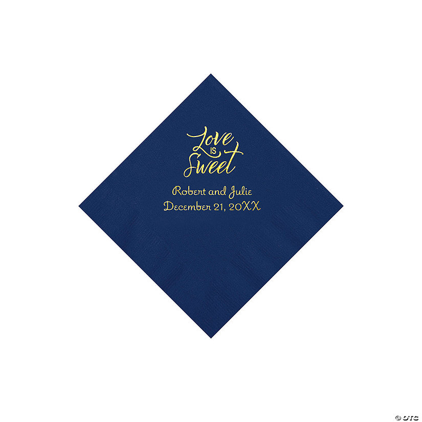 Navy Blue Love Is Sweet Personalized Napkins with Gold Foil - Beverage Image Thumbnail