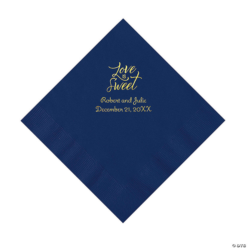 Navy Blue Love Is Sweet Personalized Napkins with Gold Foil &#8211; Luncheon Image Thumbnail
