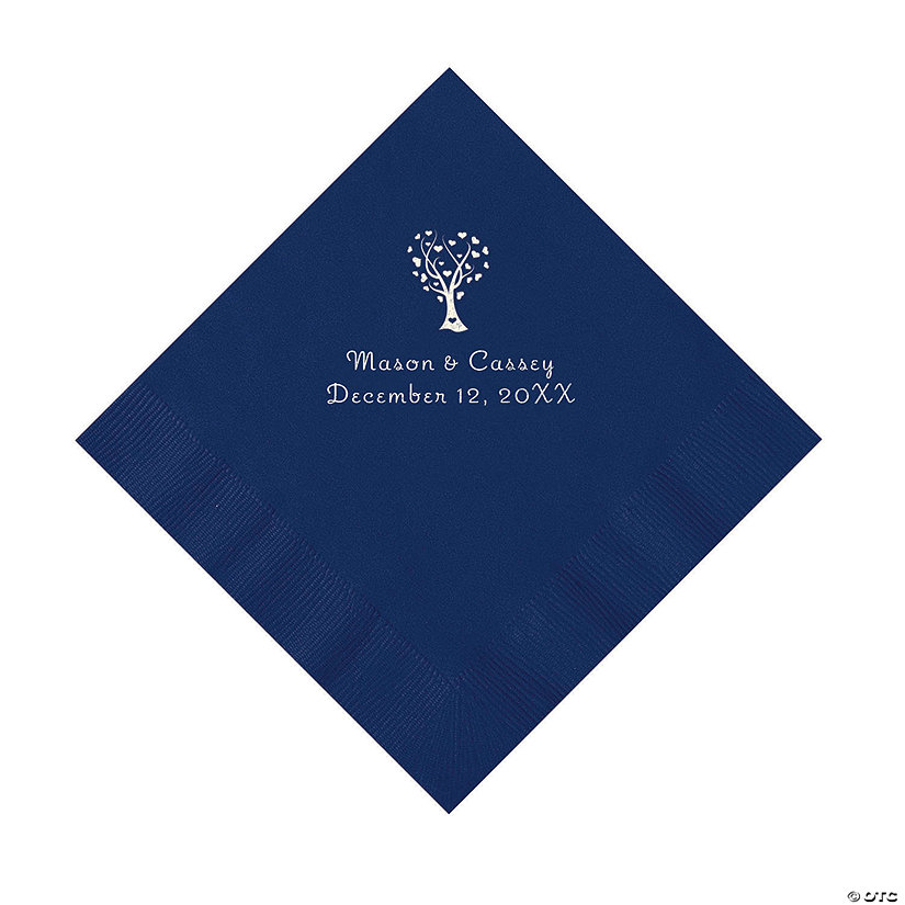 Navy Blue Love Tree Personalized Napkins with Silver Foil - 50 Pc. Luncheon Image Thumbnail