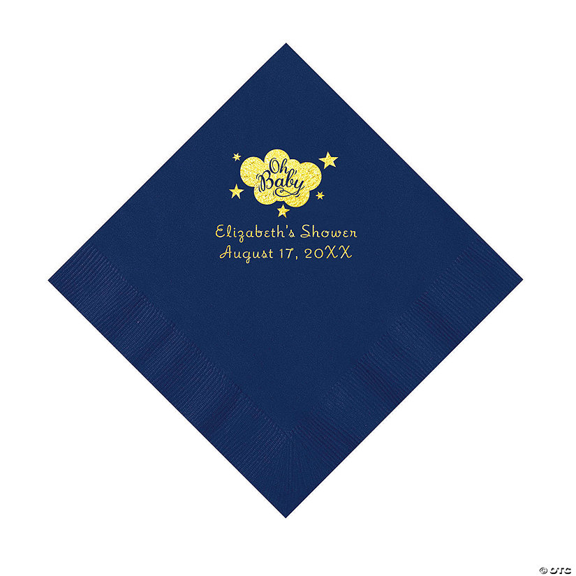 Navy Blue Oh Baby Personalized Napkins with Gold Foil &#8211; 50 Pc. Luncheon Image Thumbnail
