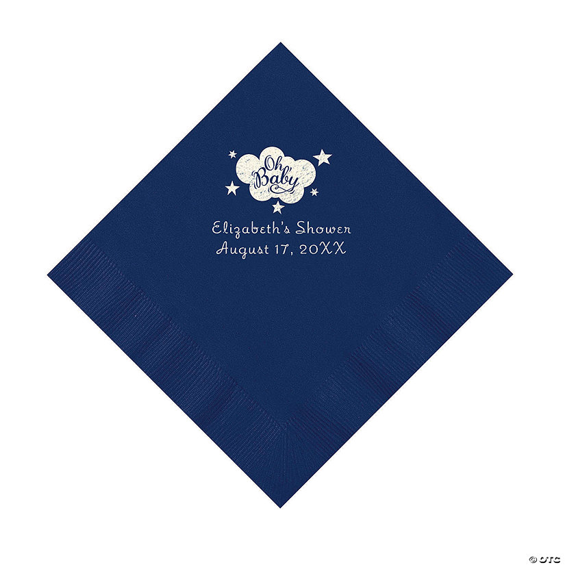 Navy Blue Oh Baby Personalized Napkins with Silver Foil &#8211; 50 Pc. Luncheon Image