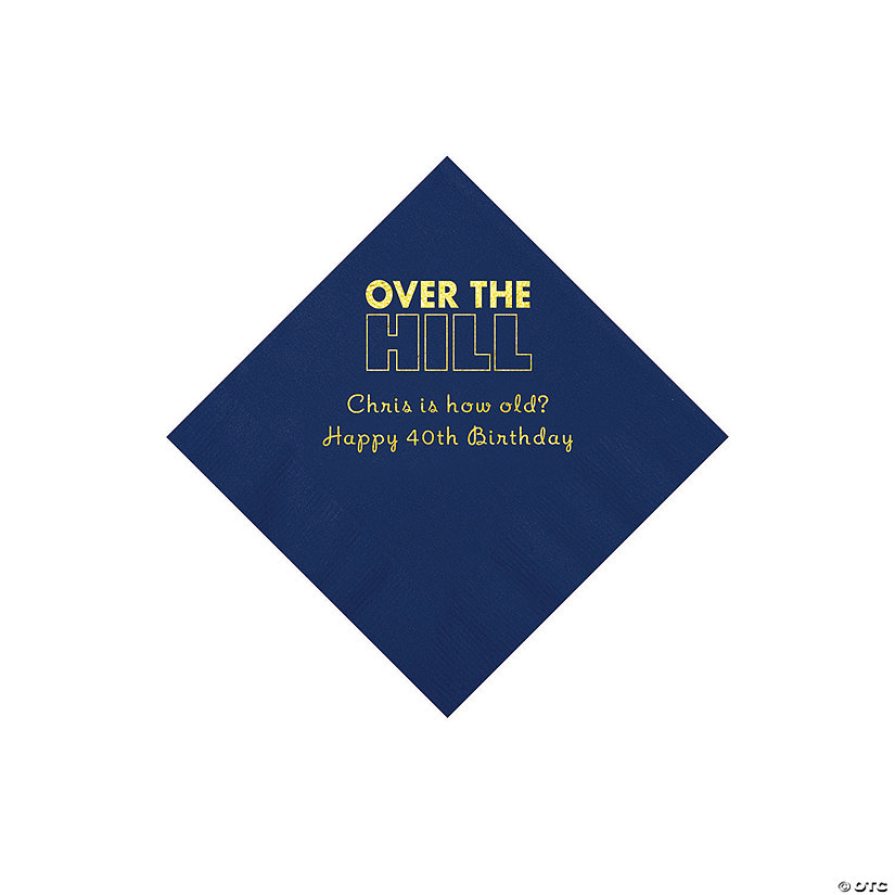 Navy Blue Over the Hill Personalized Napkins with Gold Foil - 50 Pc. Beverage Image