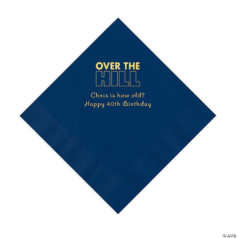 Navy Blue Over the Hill Personalized Napkins with Gold Foil - Luncheon Image Thumbnail