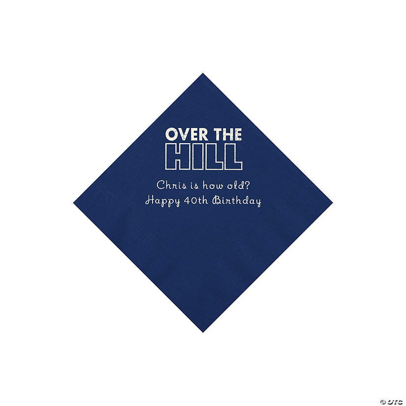Navy Blue Over the Hill Personalized Napkins with Silver Foil - 50 Pc. Beverage Image Thumbnail