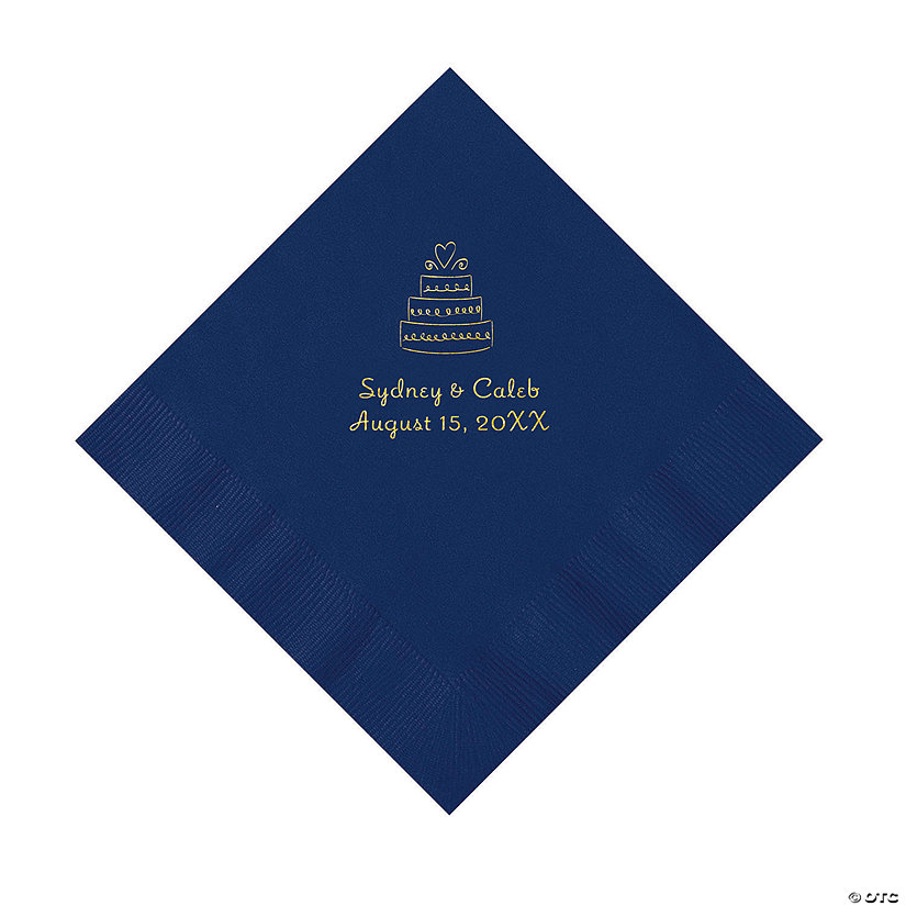 Navy Blue Wedding Cake Personalized Napkins with Gold Foil - 50 Pc. Luncheon Image Thumbnail