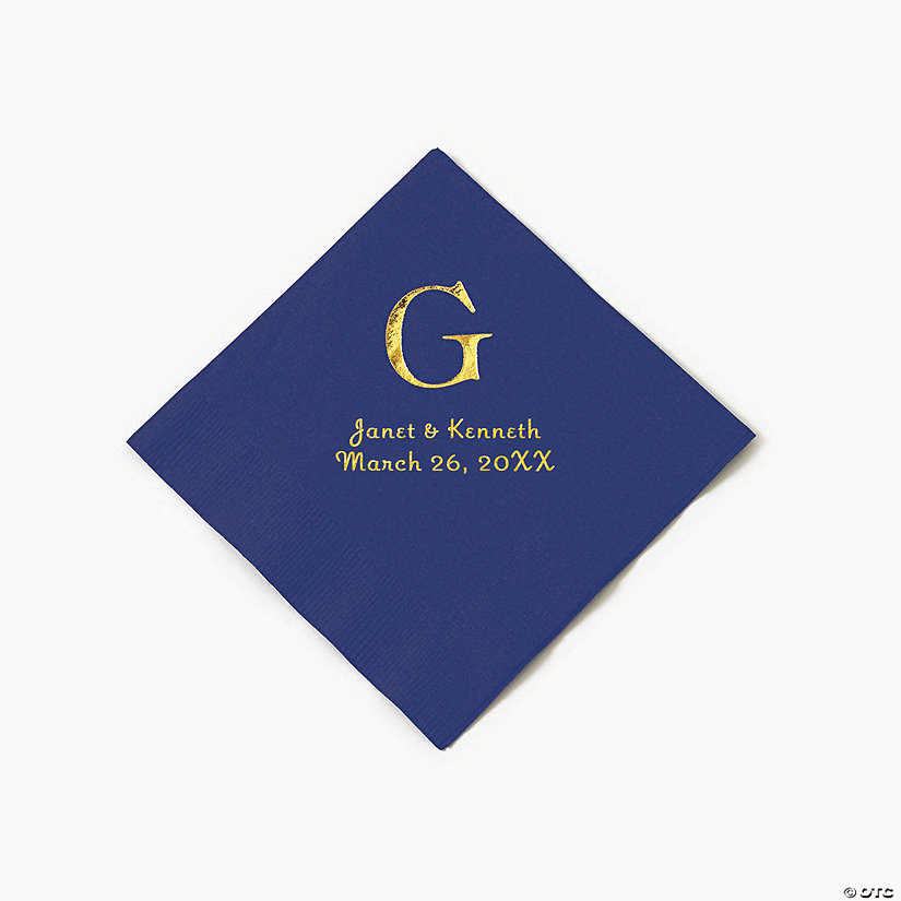 Navy Blue Wedding Monogram Personalized Napkins with Gold Foil - Luncheon Image Thumbnail