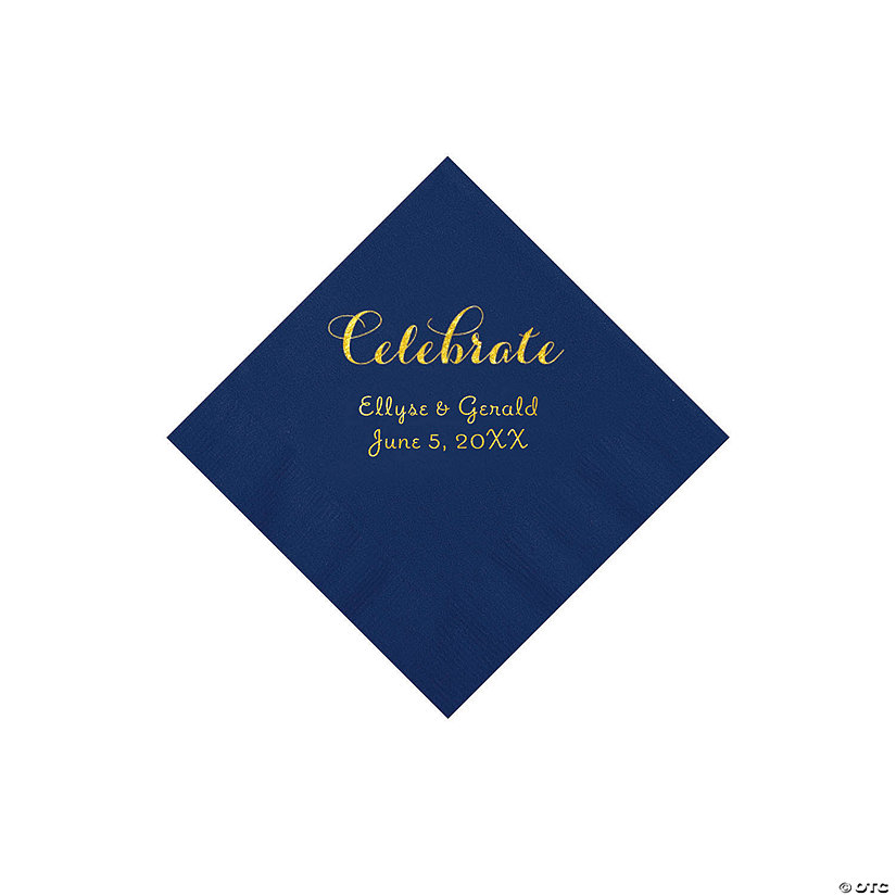 Navy Celebrate Personalized Napkins with Gold Foil - Beverage Image Thumbnail