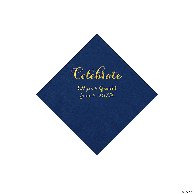 Navy Celebrate Personalized Napkins with Gold Foil Beverage