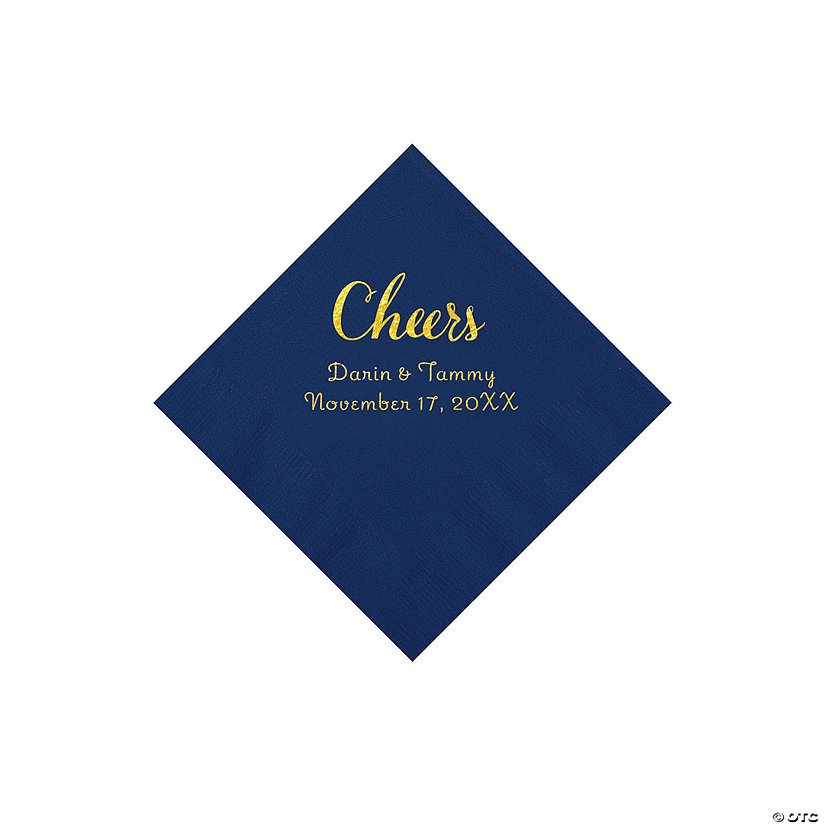 Navy Cheers Personalized Napkins with Gold Foil - Beverage Image Thumbnail
