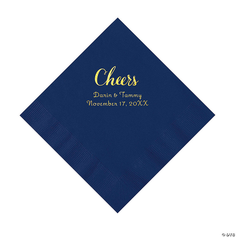 Navy Cheers Personalized Napkins with Gold Foil - Luncheon Image Thumbnail