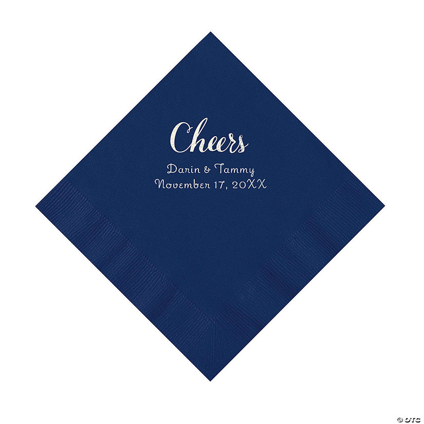 Navy Cheers Personalized Napkins with Silver Foil - Luncheon Image Thumbnail