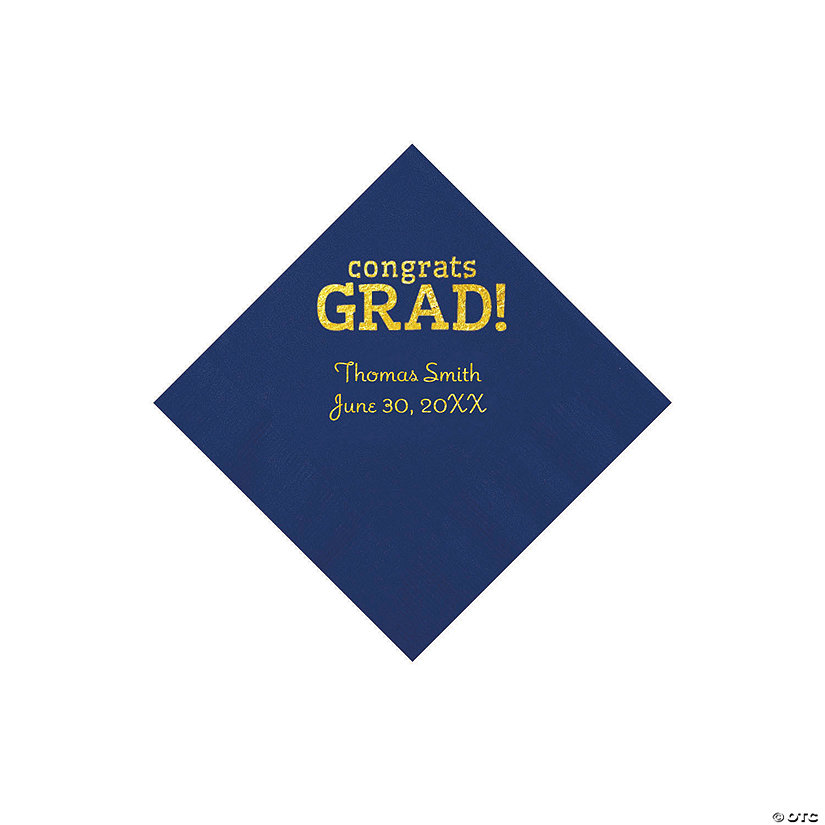 Navy Congrats Grad Personalized Napkins with Gold Foil - 50 Pc. Beverage Image Thumbnail