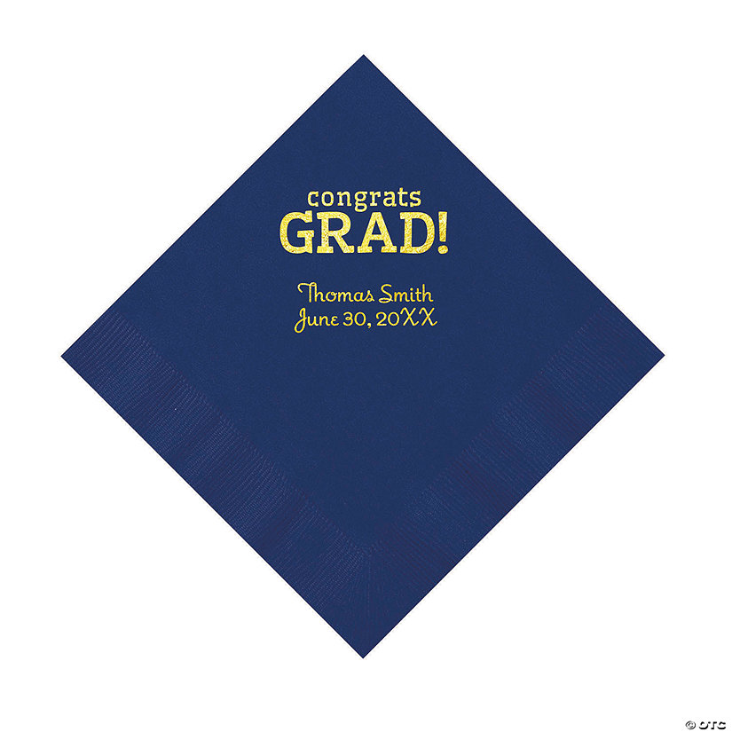 Navy Congrats Grad Personalized Napkins with Gold Foil - 50 Pc. Luncheon Image