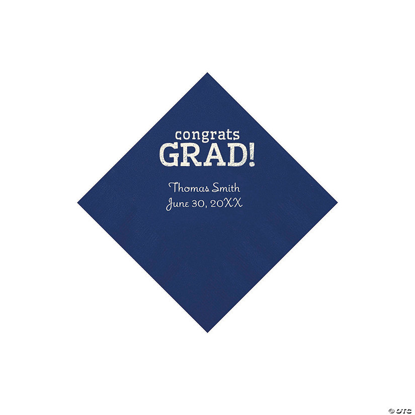 Navy Congrats Grad Personalized Napkins with Silver Foil - 50 Pc. Beverage Image Thumbnail