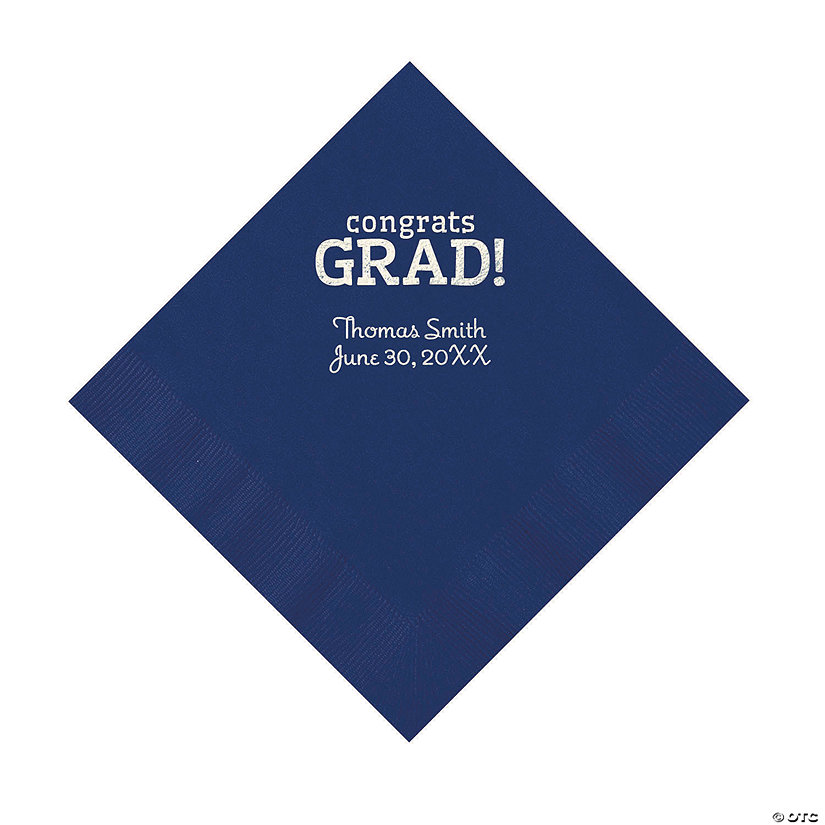 Navy Congrats Grad Personalized Napkins with Silver Foil - 50 Pc. Luncheon Image
