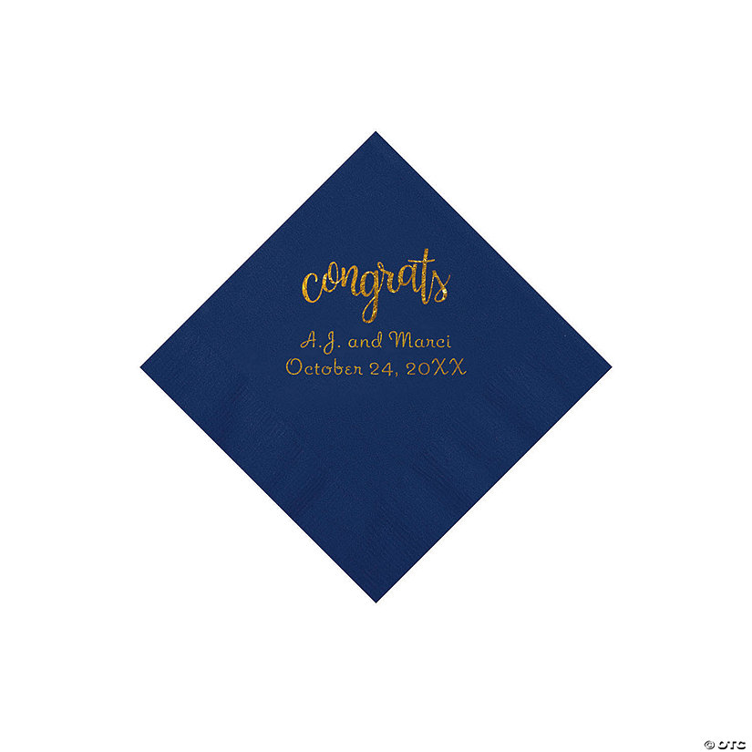 Navy Congrats Personalized Napkins with Gold Foil - Beverage Image Thumbnail
