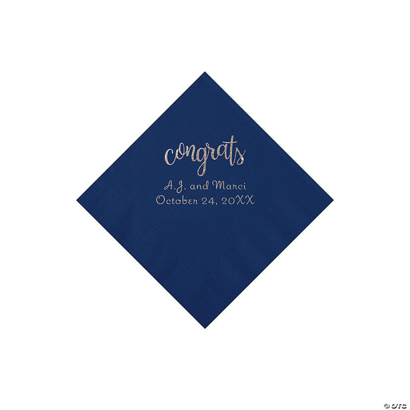 Navy Congrats Personalized Napkins with Silver Foil - Beverage Image Thumbnail