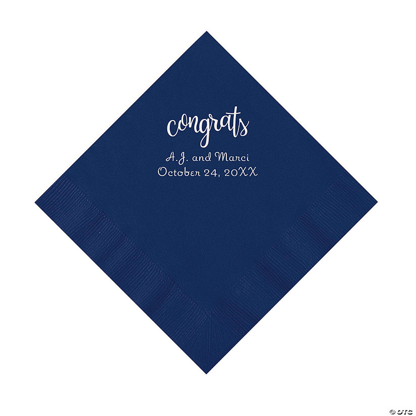 Navy Congrats Personalized Napkins with Silver Foil - Luncheon Image Thumbnail