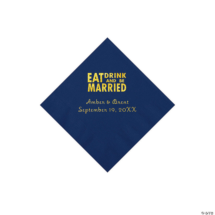 Navy Eat Drink & Be Married Personalized Napkins with Gold Foil - 50 Pc. Beverage Image Thumbnail