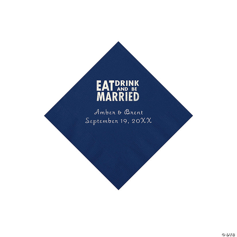Navy Eat Drink & Be Married Personalized Napkins with Silver Foil - 50 Pc. Beverage Image Thumbnail