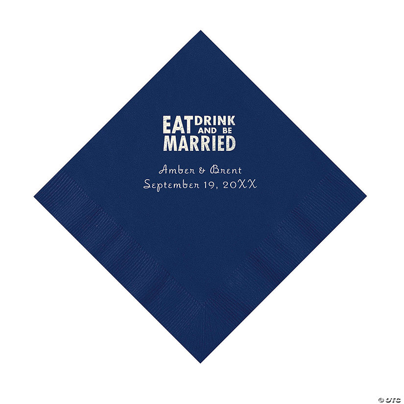 Navy Eat Drink & Be Married Personalized Napkins with Silver Foil - 50 Pc. Luncheon Image