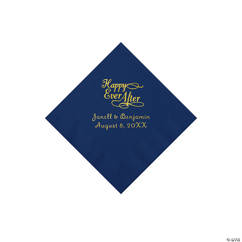 Navy Happy Ever After Personalized Napkins with Gold Foil - Beverage Image Thumbnail