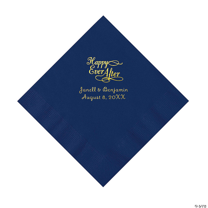 Navy Happy Ever After Personalized Napkins with Gold Foil - Luncheon Image Thumbnail