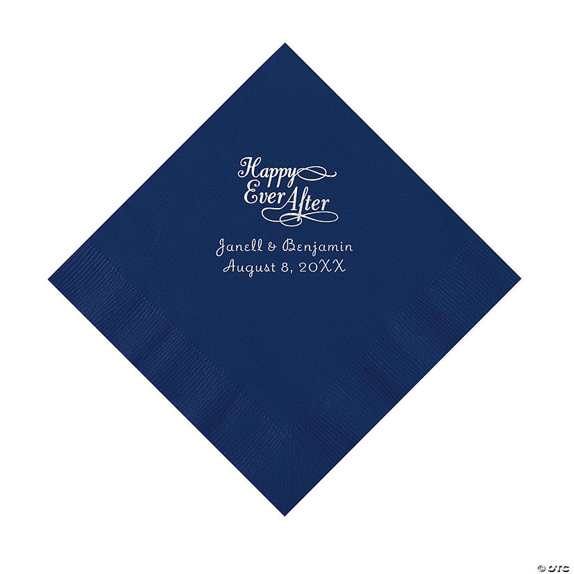Navy Happy Ever After Personalized Napkins with Silver Foil - Luncheon Image Thumbnail