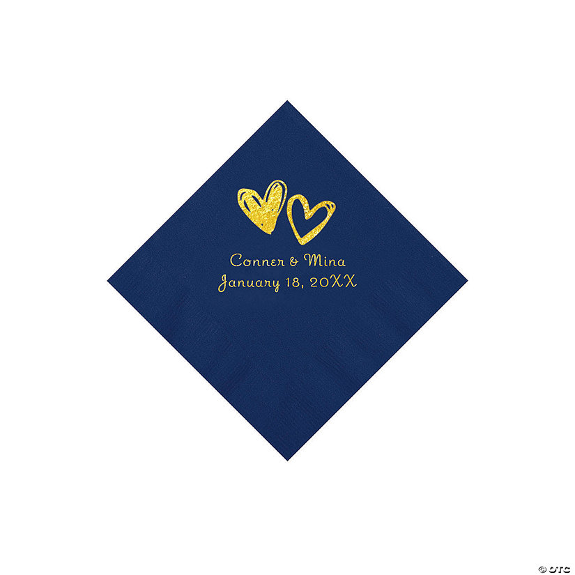 Navy Hearts Personalized Napkins with Gold Foil - Beverage Image Thumbnail