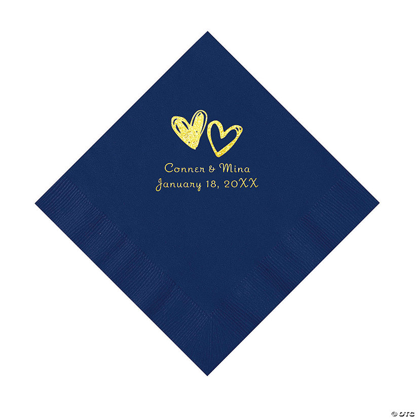 Navy Hearts Personalized Napkins with Gold Foil - Luncheon Image Thumbnail