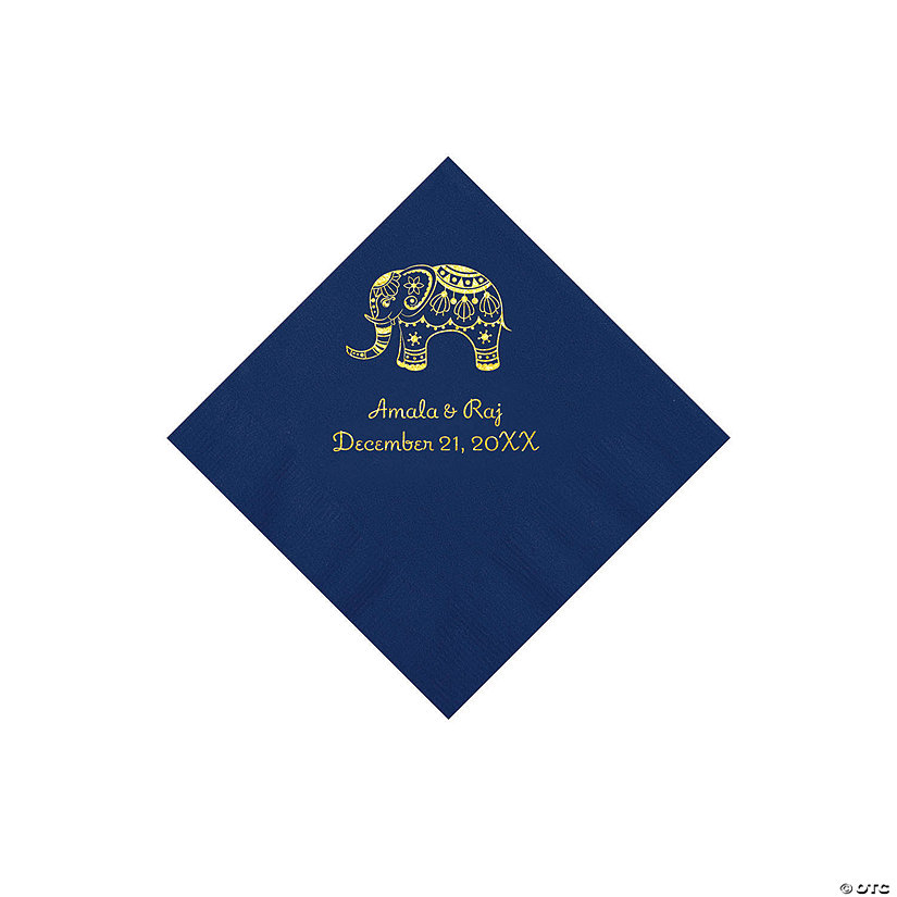 Navy Indian Wedding Personalized Napkins with Gold Foil - Beverage Image Thumbnail