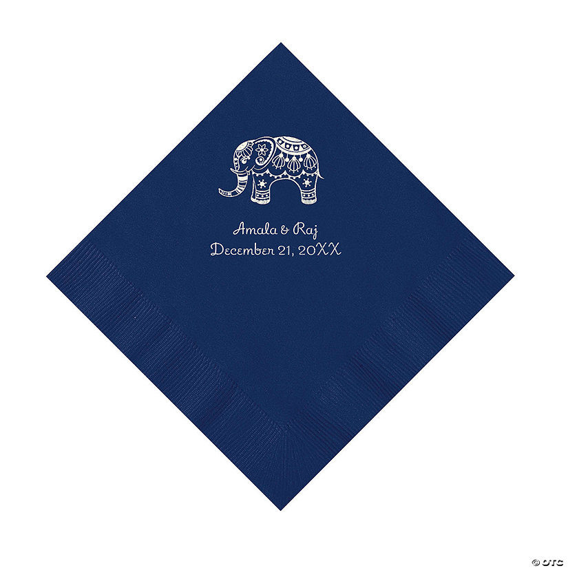 Navy Indian Wedding Personalized Napkins with Silver Foil - Luncheon Image Thumbnail