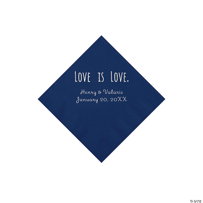 Navy Love is Love Personalized Napkins with Silver Foil - Beverage Image Thumbnail