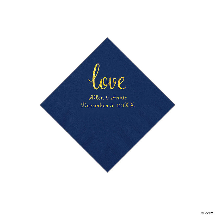 Navy Love Script Personalized Napkins with Gold Foil - Beverage Image Thumbnail