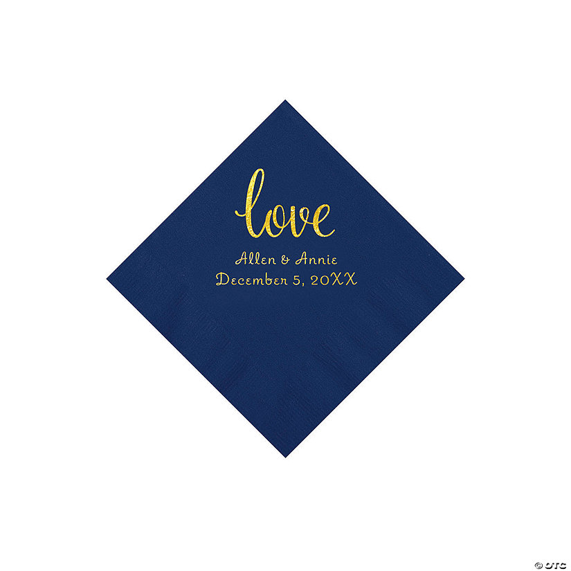 Navy Love Script Personalized Napkins with Gold Foil - Beverage Image