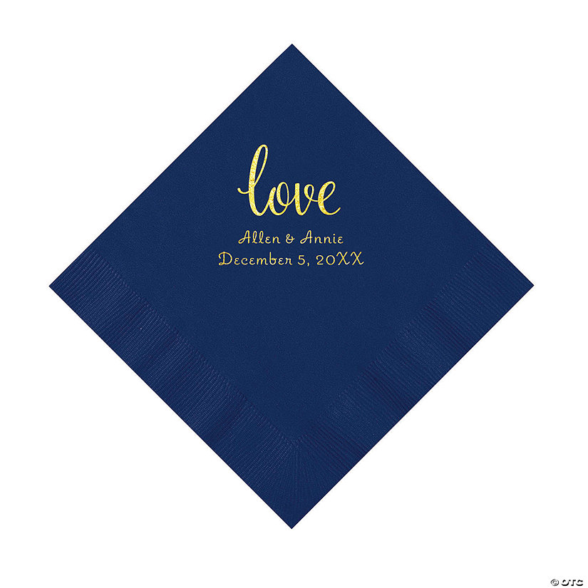 Navy Love Script Personalized Napkins with Gold Foil - Luncheon Image Thumbnail