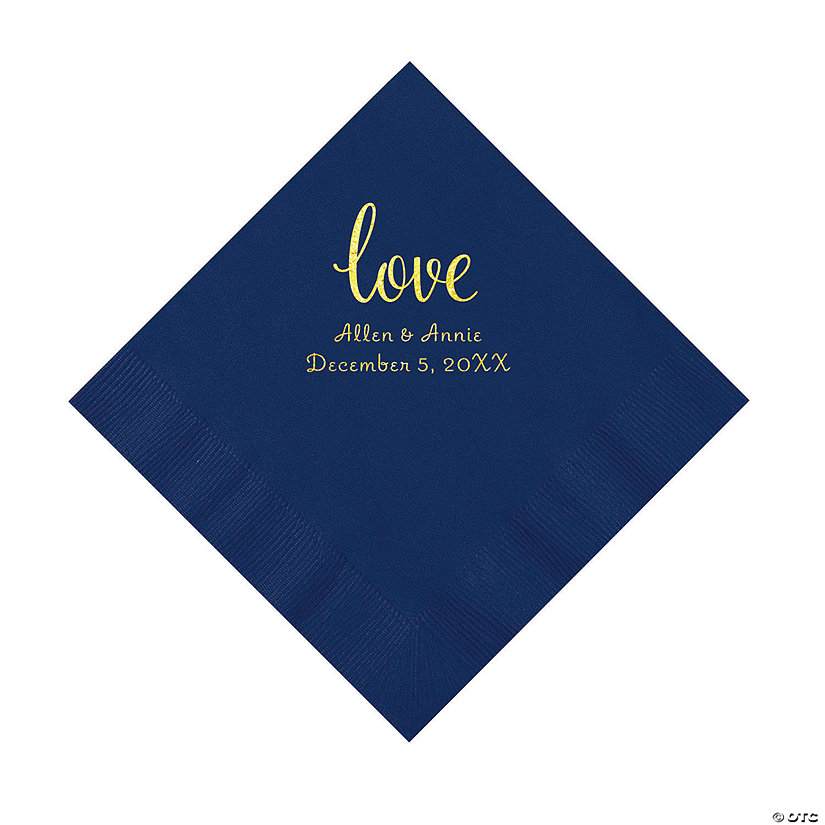 Navy Love Script Personalized Napkins with Gold Foil - Luncheon Image