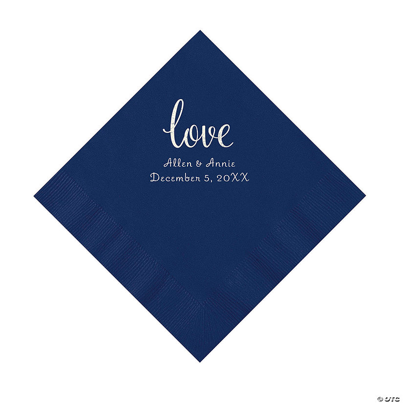 Navy Love Script Personalized Napkins with Silver Foil - Luncheon Image