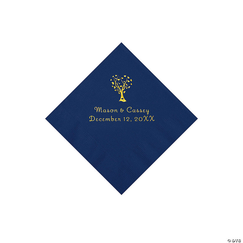 Navy Love Tree Personalized Napkins with Gold Foil - 50 Pc. Beverage Image