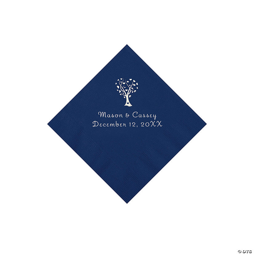 Navy Love Tree Personalized Napkins with Silver Foil - 50 Pc. Beverage Image Thumbnail